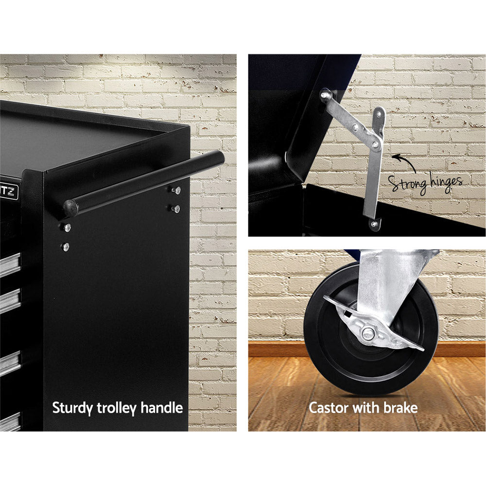 Tool Cabinet Chest Trolley, 14 Drawers Black