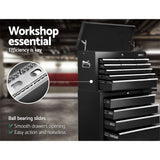 Tool Cabinet Chest Trolley, 14 Drawers Black