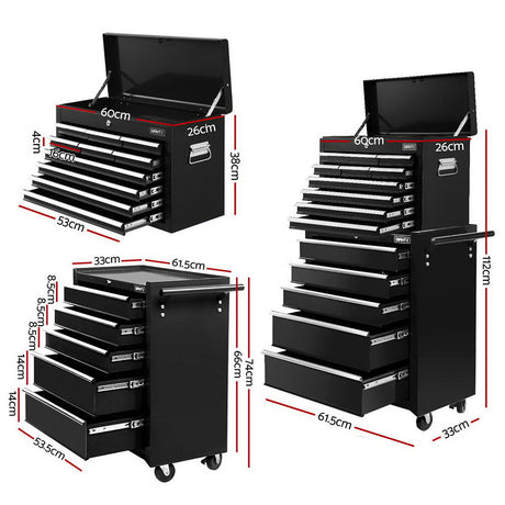 15 Drawer Tool Chest and Trolley Black