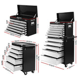 Tredegar Tool Chest 2 in 1, 15 Drawer, Steel, Black and Grey