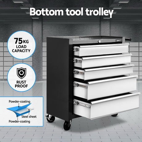Tredegar Tool Chest 2 in 1, 15 Drawer, Steel, Black and Grey