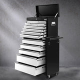 Tredegar Tool Chest 2 in 1, 15 Drawer, Steel, Black and Grey