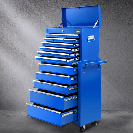 Ebbw Tool Chest 2 in 1, 15 Drawer, Steel, Blue