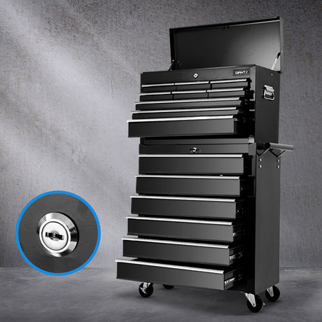 15 Drawer Tool Chest and Trolley Combo Black