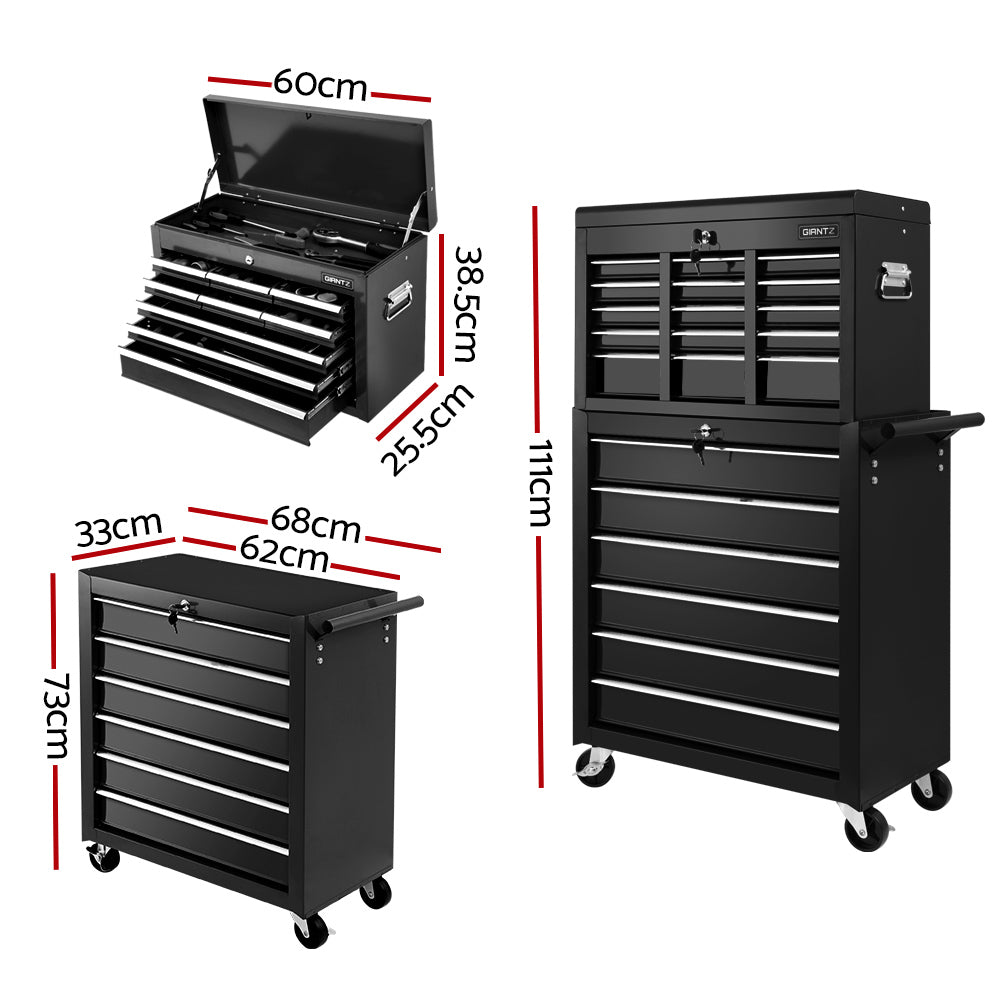 15 Drawer Tool Chest and Trolley Combo Black