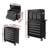 15 Drawer Tool Chest and Trolley Combo Black