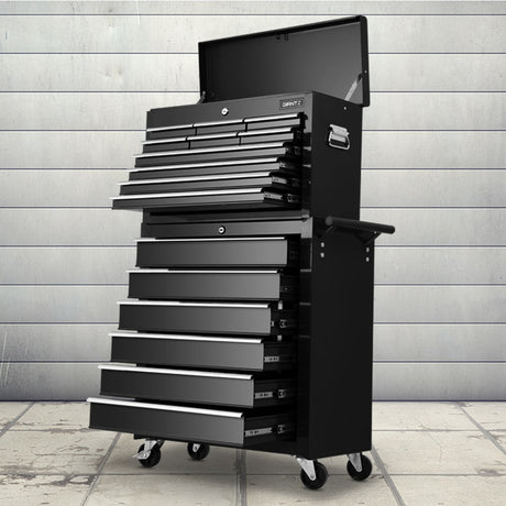 Tool Cabinet Chest Trolley, 16 Drawers Black 68cm