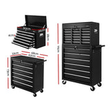 Tool Cabinet Chest Trolley, 16 Drawers Black 68cm