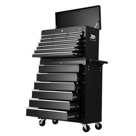 Tool Cabinet Chest Trolley, 16 Drawers Black 68cm