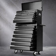 Tool Cabinet Chest Trolley, 16 Drawers Black