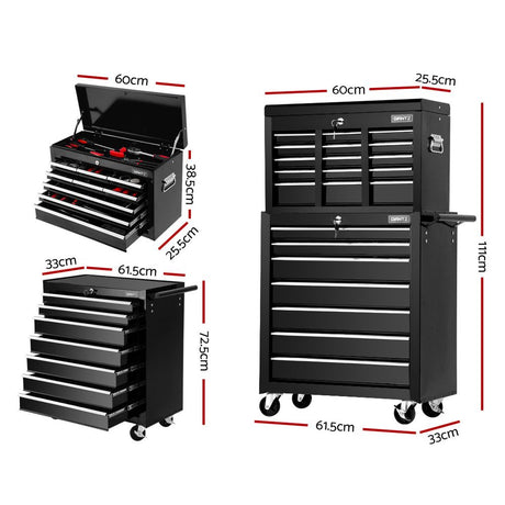 Ingleton Tool Chest, 16 Drawer, Black