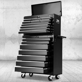 Tool Cabinet Chest Trolley, 17 Drawers Black