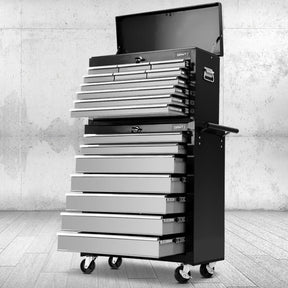 17 Drawer Tool Chest and Trolley Combo Black and Grey