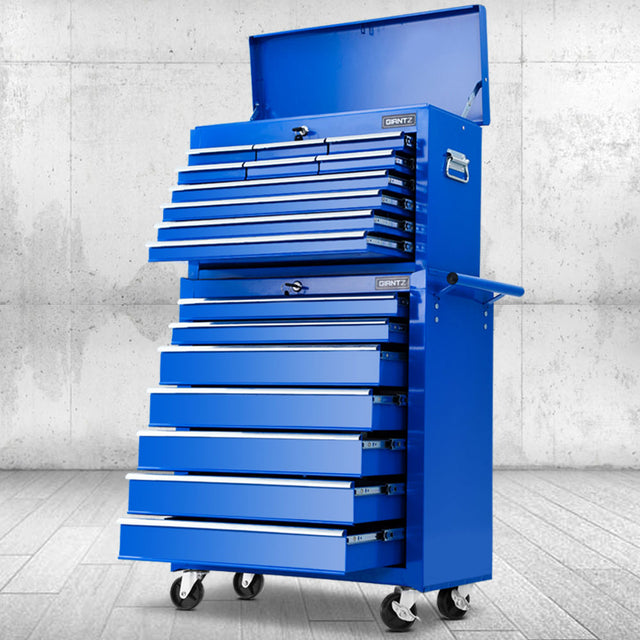 Tool Cabinet Chest Trolley, 17 Drawers Blue