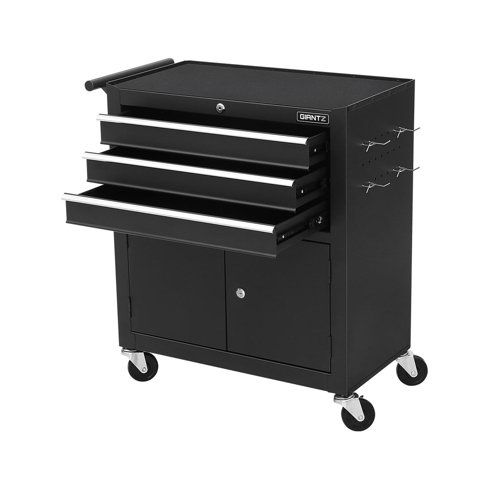 3 Drawer Tool Cabinet with Wheels and Pegboard Black