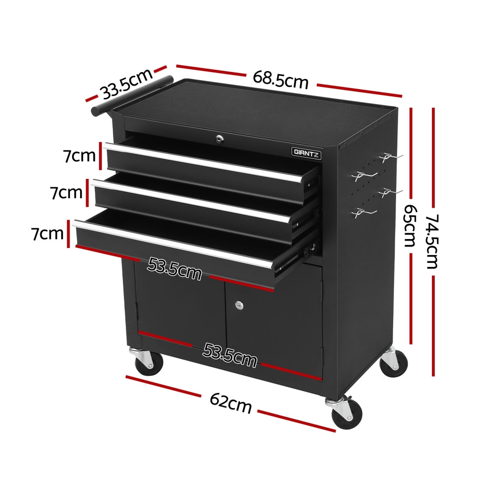 3 Drawer Tool Cabinet with Wheels and Pegboard Black