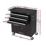 3 Drawer Tool Cabinet with Wheels and Pegboard Black