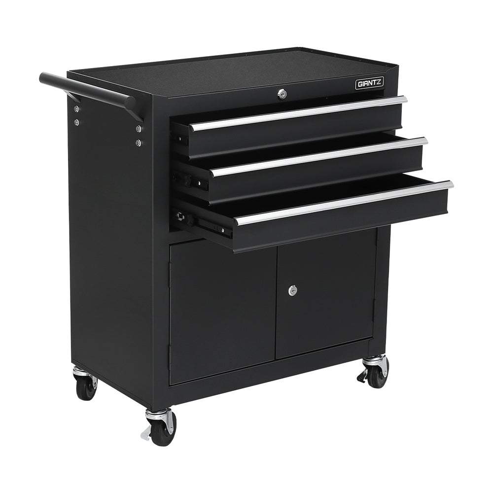3 Drawer Tool Cabinet with Wheels and Pegboard Black