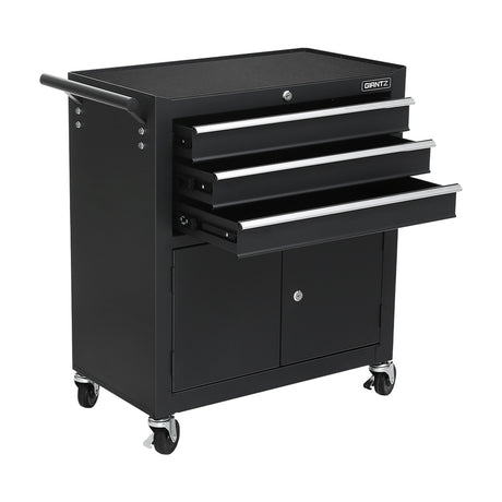 3 Drawer Tool Cabinet with Wheels and Pegboard Black