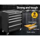 5 Drawer Roller Tool Cabinet Trolley Black