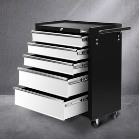 5 Drawer Roller Tool Cabinet Trolley Black and Grey
