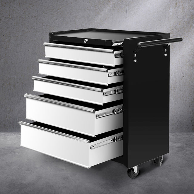 5 Drawer Roller Tool Cabinet Trolley Black and Grey