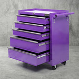 Clitheroe purple five drawer steel tool chest trolley on castors