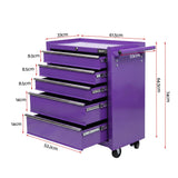Clitheroe Tool Chest Trolley, 5 Drawer, Steel, Purple
