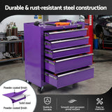 Clitheroe Tool Chest Trolley, 5 Drawer, Steel, Purple