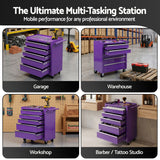 Clitheroe Tool Chest Trolley, 5 Drawer, Steel, Purple