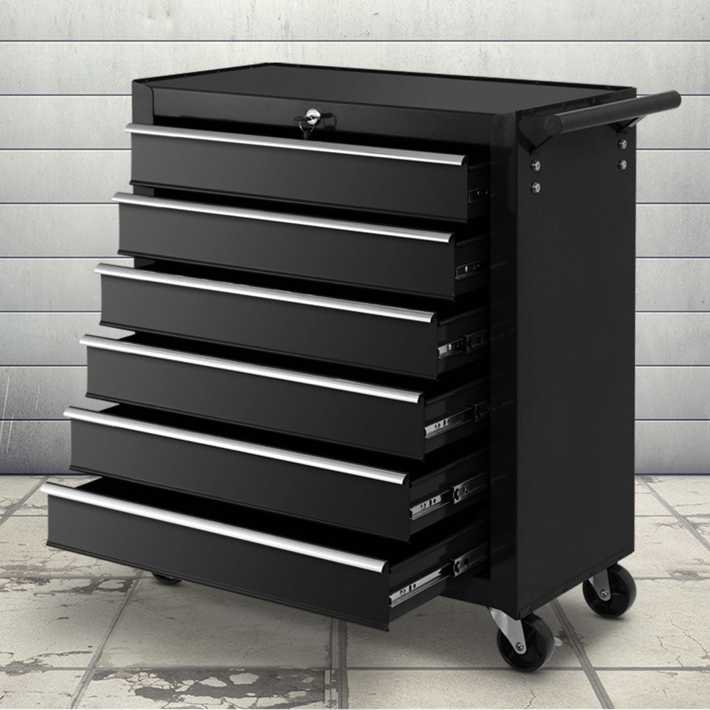 6 Drawer Rolling Tool Cabinet Trolley Black - view 1