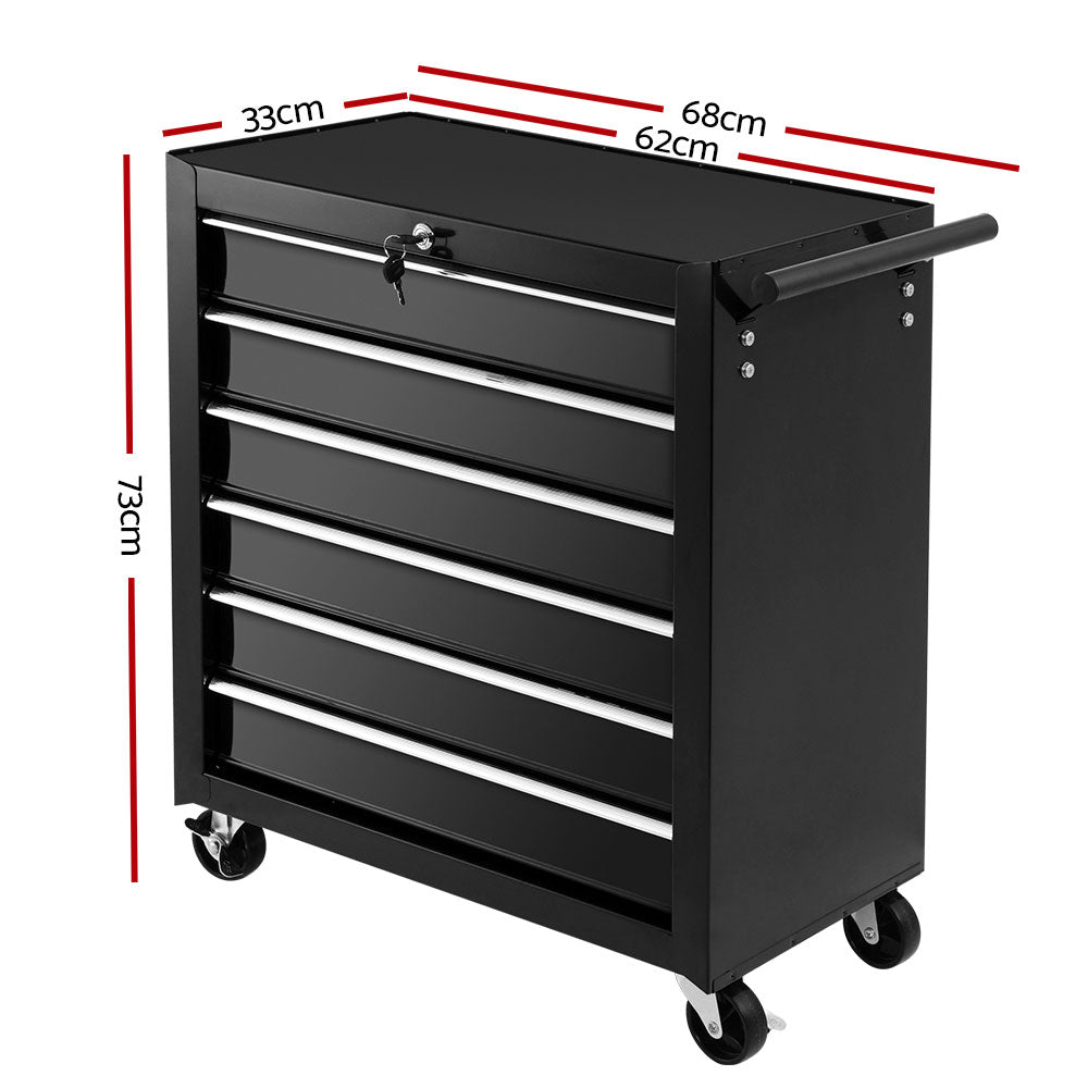 6 Drawer Rolling Tool Cabinet Trolley Black - view 2