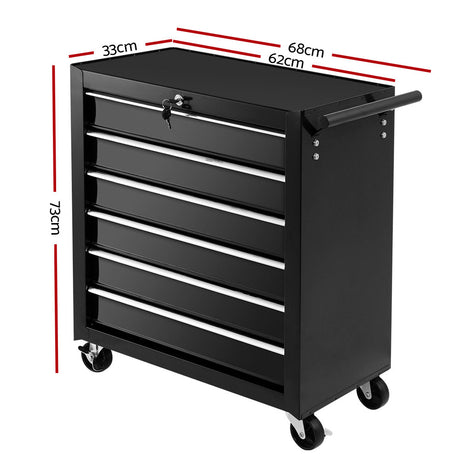 6 Drawer Rolling Tool Cabinet Trolley Black - view 2