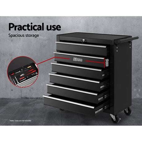 6 Drawer Rolling Tool Cabinet Trolley Black - view 4