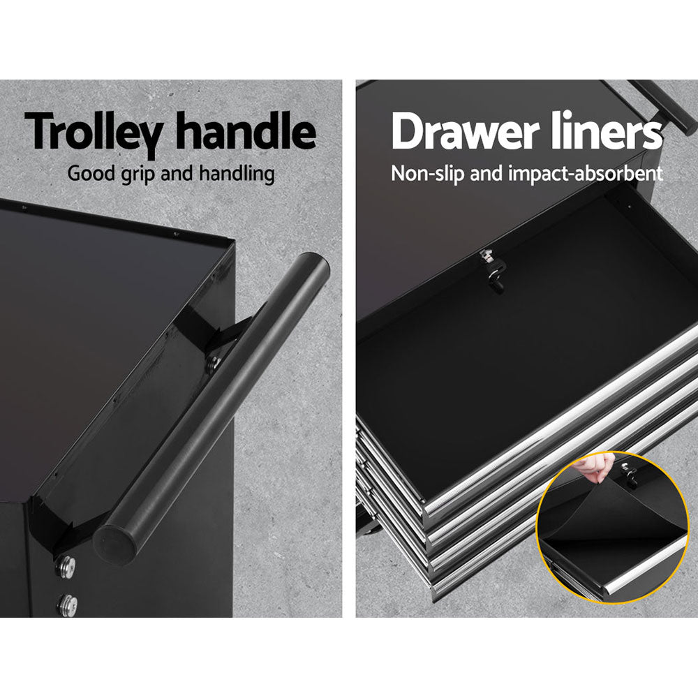 6 Drawer Rolling Tool Cabinet Trolley Black - view 7