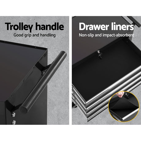 6 Drawer Rolling Tool Cabinet Trolley Black - view 7