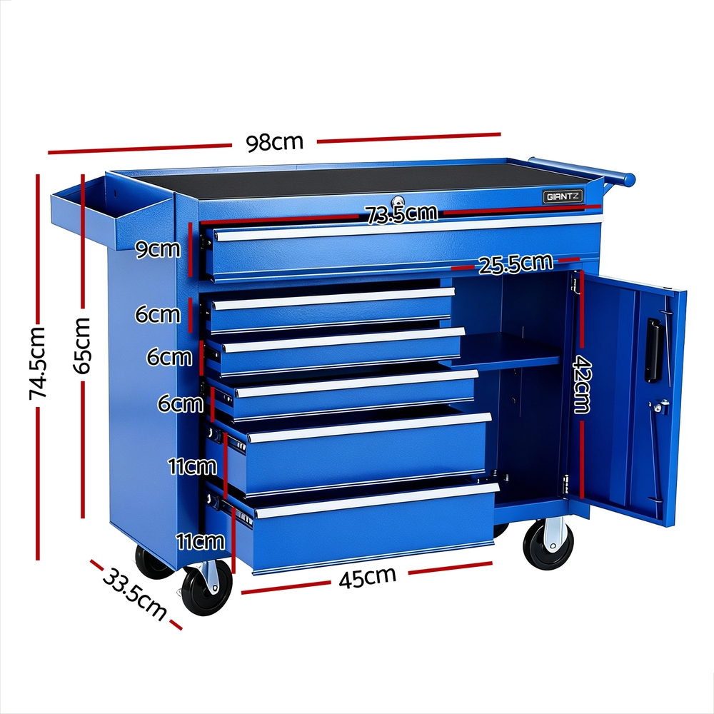 Pontypridd Tool Chest Trolley, 6 Drawer, Steel
