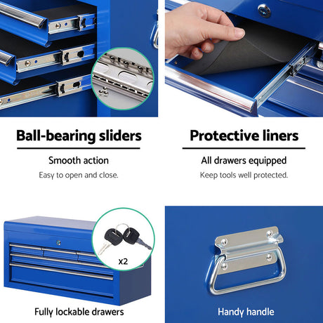 Clapham Tool Chest and Trolley, 7 Drawer, Blue