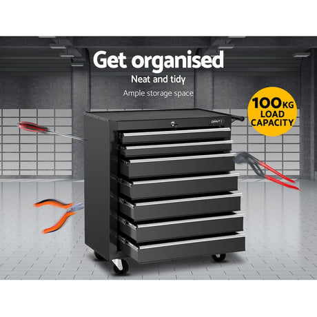Horton Tool Trolley, 7 Drawer, Black