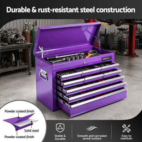 Longridge Tool Cabinet Chest, 9 Drawer, Steel, Purple