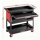Chipping Tool Trolley Cart, Rolling Cabinet, Black and Red