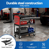 Chipping Tool Trolley Cart, Rolling Cabinet, Black and Red