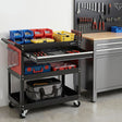 Chipping black and red rolling steel tool trolley cart with side pegboard