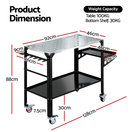 Mobile Welding Table Cart with Tool Storage 130kg Black
