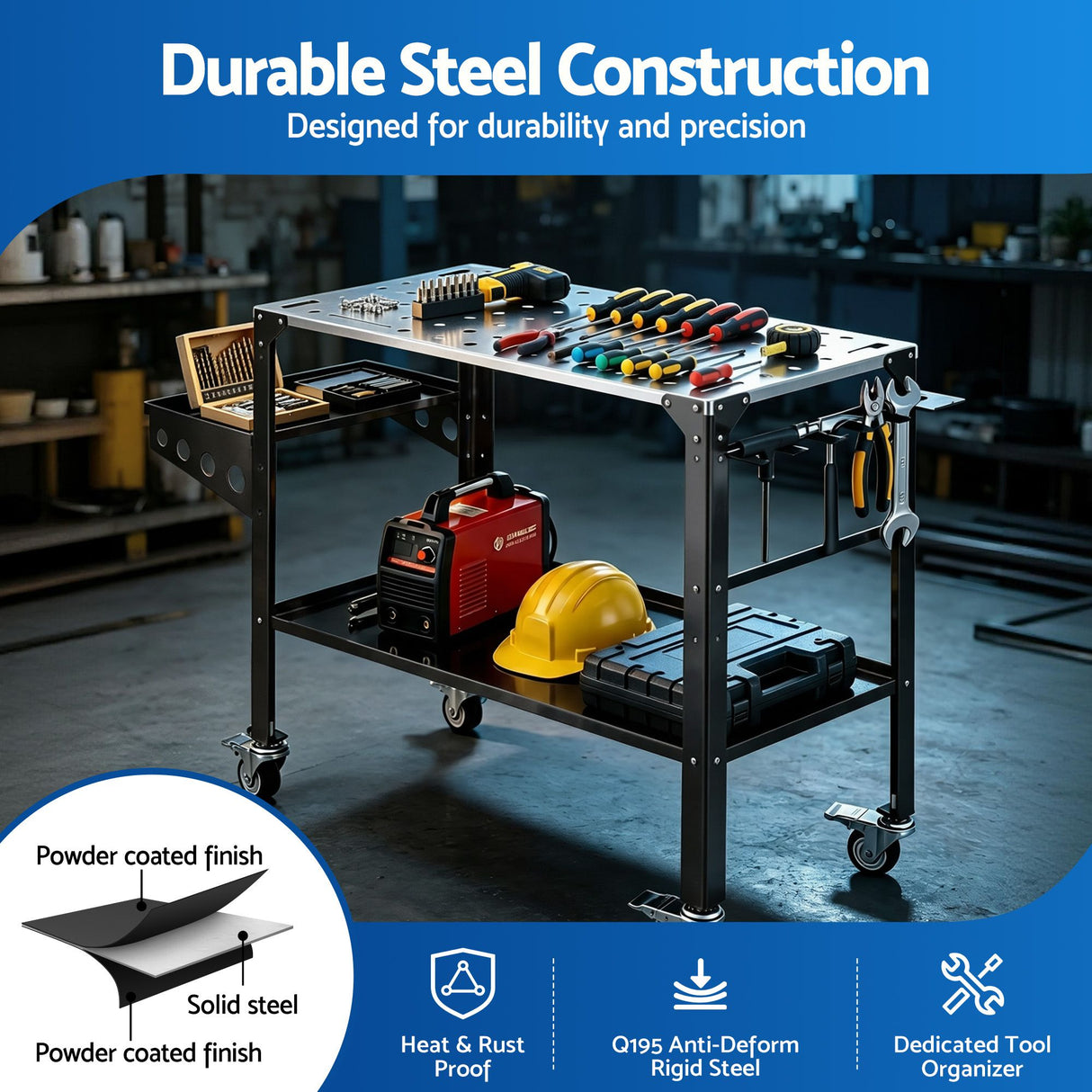 Mobile Welding Table Cart with Tool Storage 130kg Black