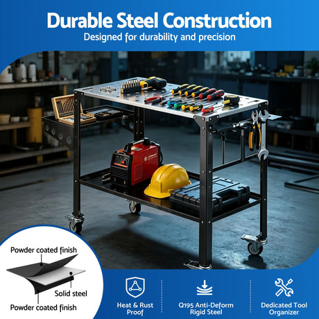 Mobile Welding Table Cart with Tool Storage 130kg Black