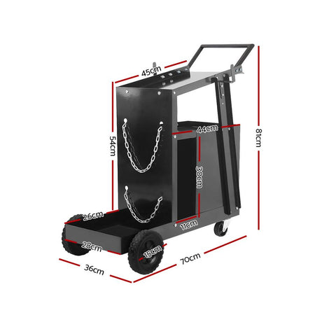 4 drawer welding trolley cart in black view 2
