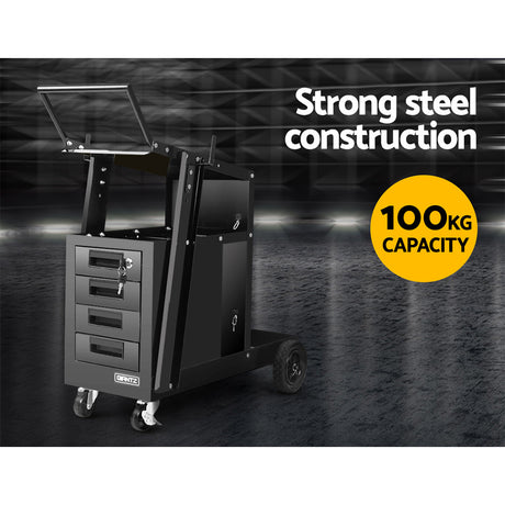 4 drawer welding trolley cart in black view 3