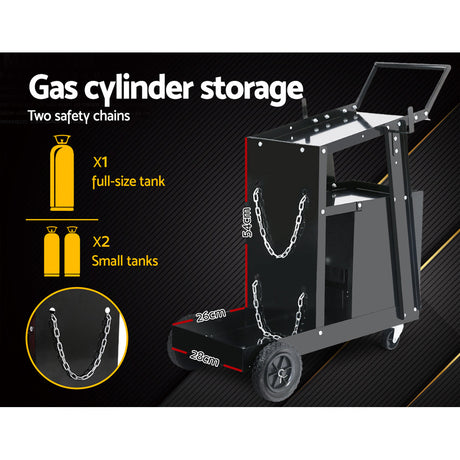 4 drawer welding trolley cart in black view 4