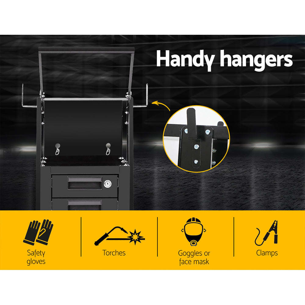 4 drawer welding trolley cart in black view 5